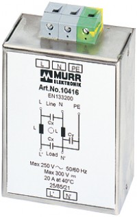 EMC-Filter 1-phase 1-stage I:20A U:250 VAC/300 VDC  